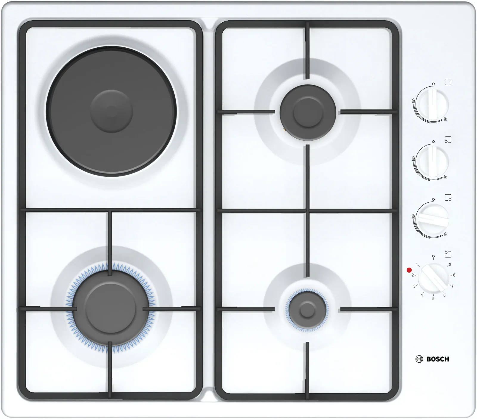 Bosch Seri 2 Ankastre Ocak 3 Gazlı + 1 Elektrikli 60 cm Beyaz PBY6C2B82Q