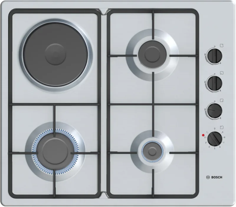Bosch Seri 2 Ankastre Ocak 3 Gazlı + 1 Elektrikli 60 cm Inox PBY6C5K62Q