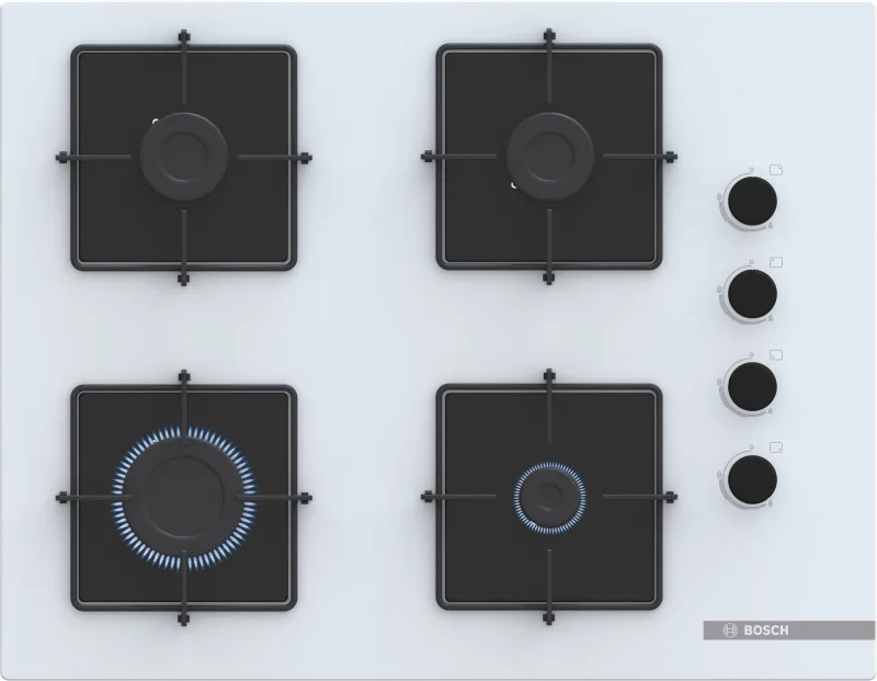 Bosch Seri 4 Gazlı Ankastre Ocak 4 Gözlü 67 cm Beyaz POP7C2P31O