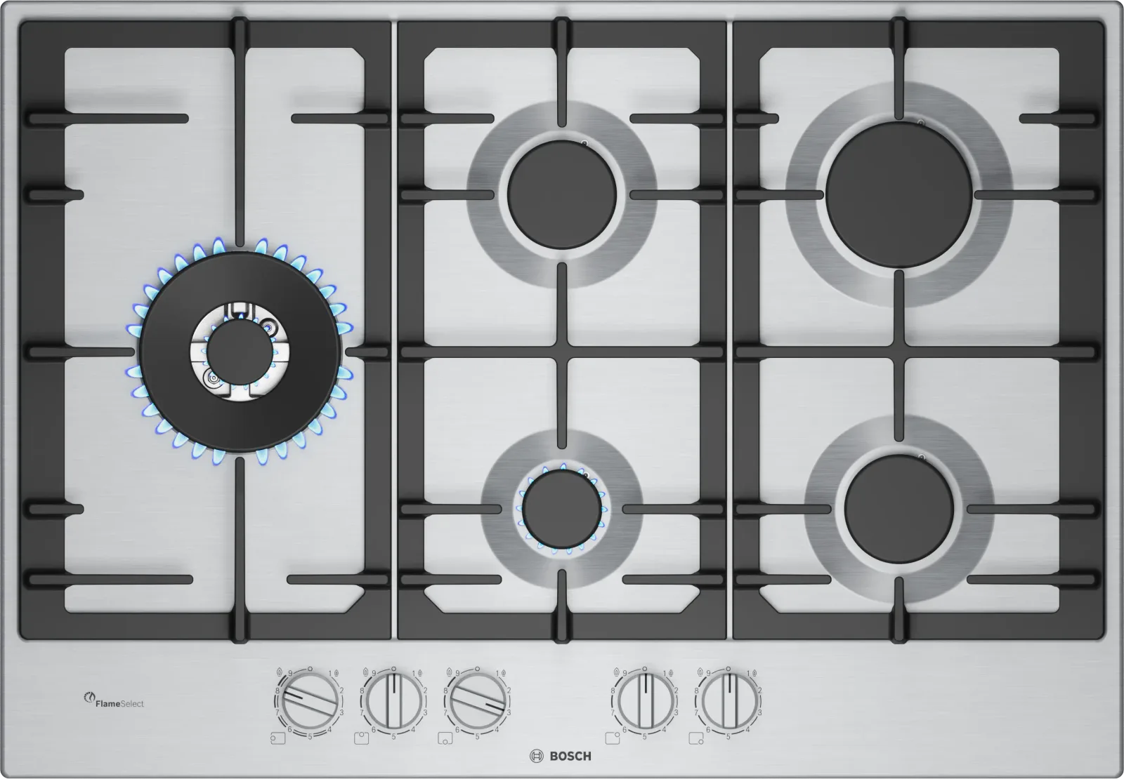 Bosch Seri 6 Gazlı Ankastre Ocak 5 Gözlü Wok 75 cm Inox PCS7A5I90