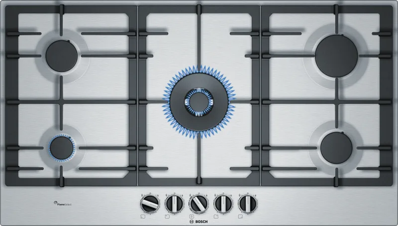 Bosch Seri 6 Gazlı Ankastre Ocak 5 Gözlü Wok 90 cm Inox PCR9A5B90M