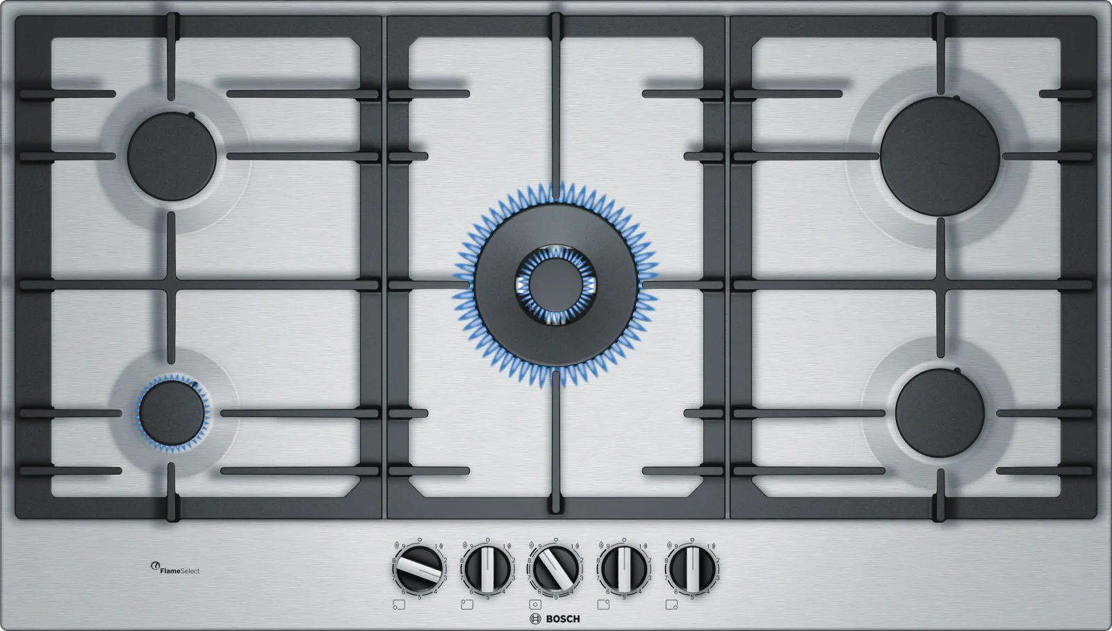 Bosch Seri 6 Gazlı Ankastre Ocak 5 Gözlü Wok 90 cm Inox PCR9A5B90M