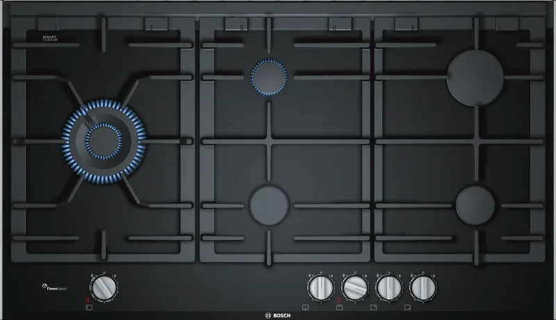 Bosch Seri 8 Gazlı Ankastre Ocak 5 Gözlü Wok 90 cm Siyah PRS9A6D70M