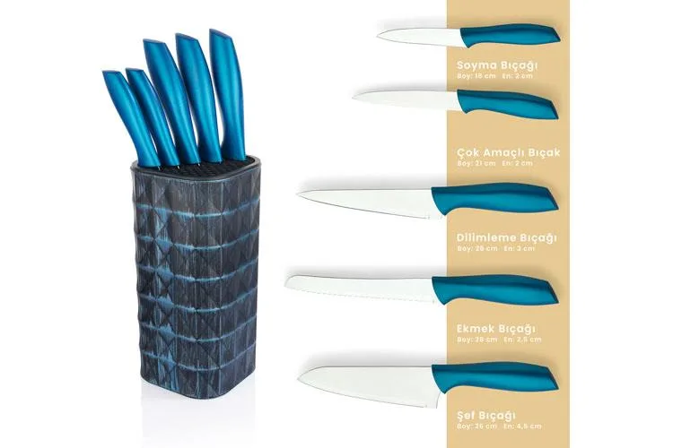 SCH QUICK CHEF STANDLI BICAK SETI - 6 PARCA - MAVİ -01